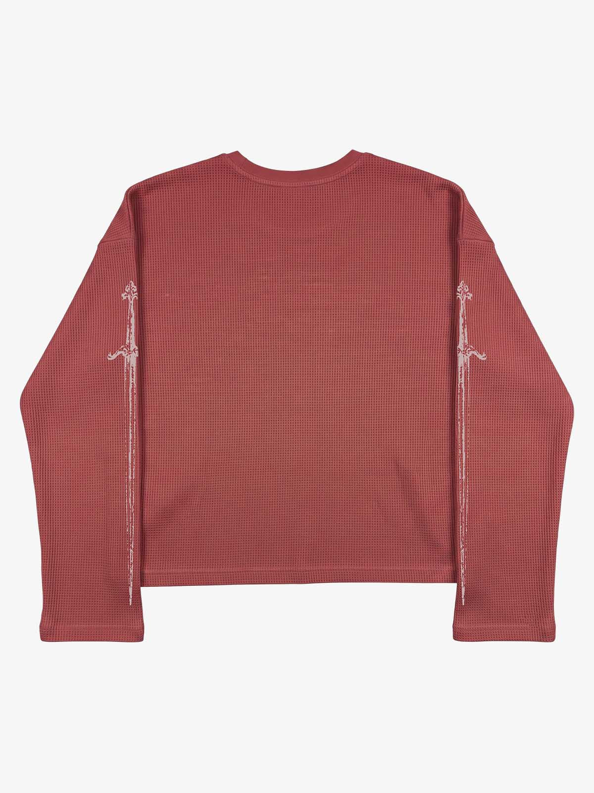 Fangs Graphic Waffle Boxy Long Sleeve Top; Red / S, Red / M, Red / L, Red / XL, Red / 2XL