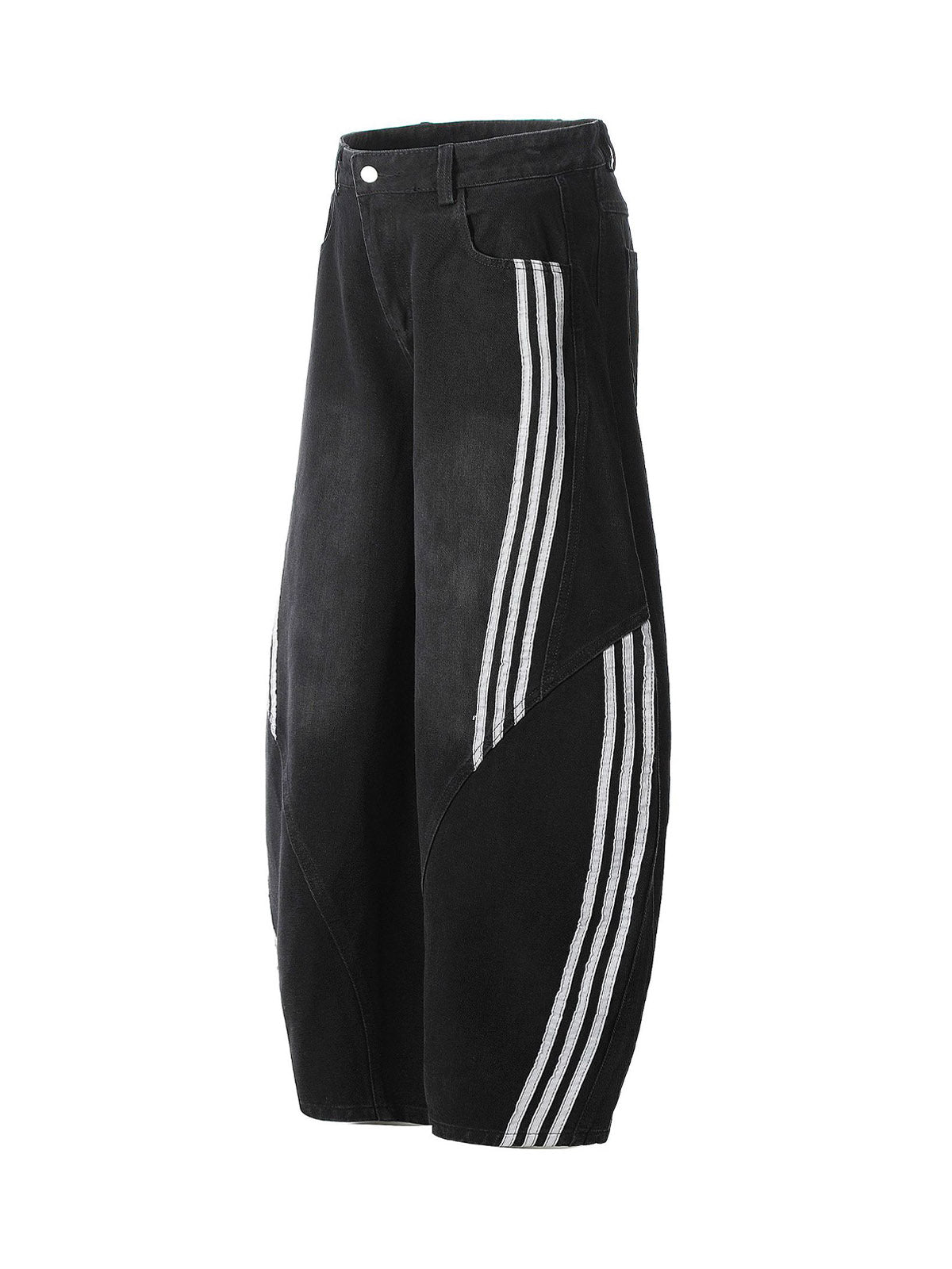 Striped Stitching Barrel Jeans