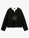 Cotton Blend Long Sleeve Star Print Crewneck Sweater for Women 