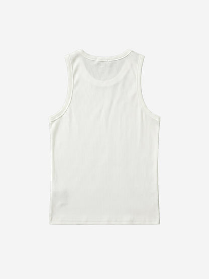 Stretch ribbed fabric punk y2k streetwear vest, adorned with metal buttonholes and letter embroidery.