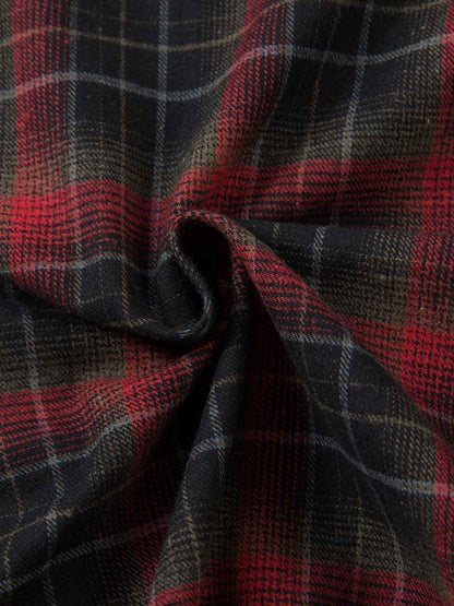 Plaid Flannel Shirt with Leather-Trimmed Collar - Perfect for Casual and Outdoor Styles 