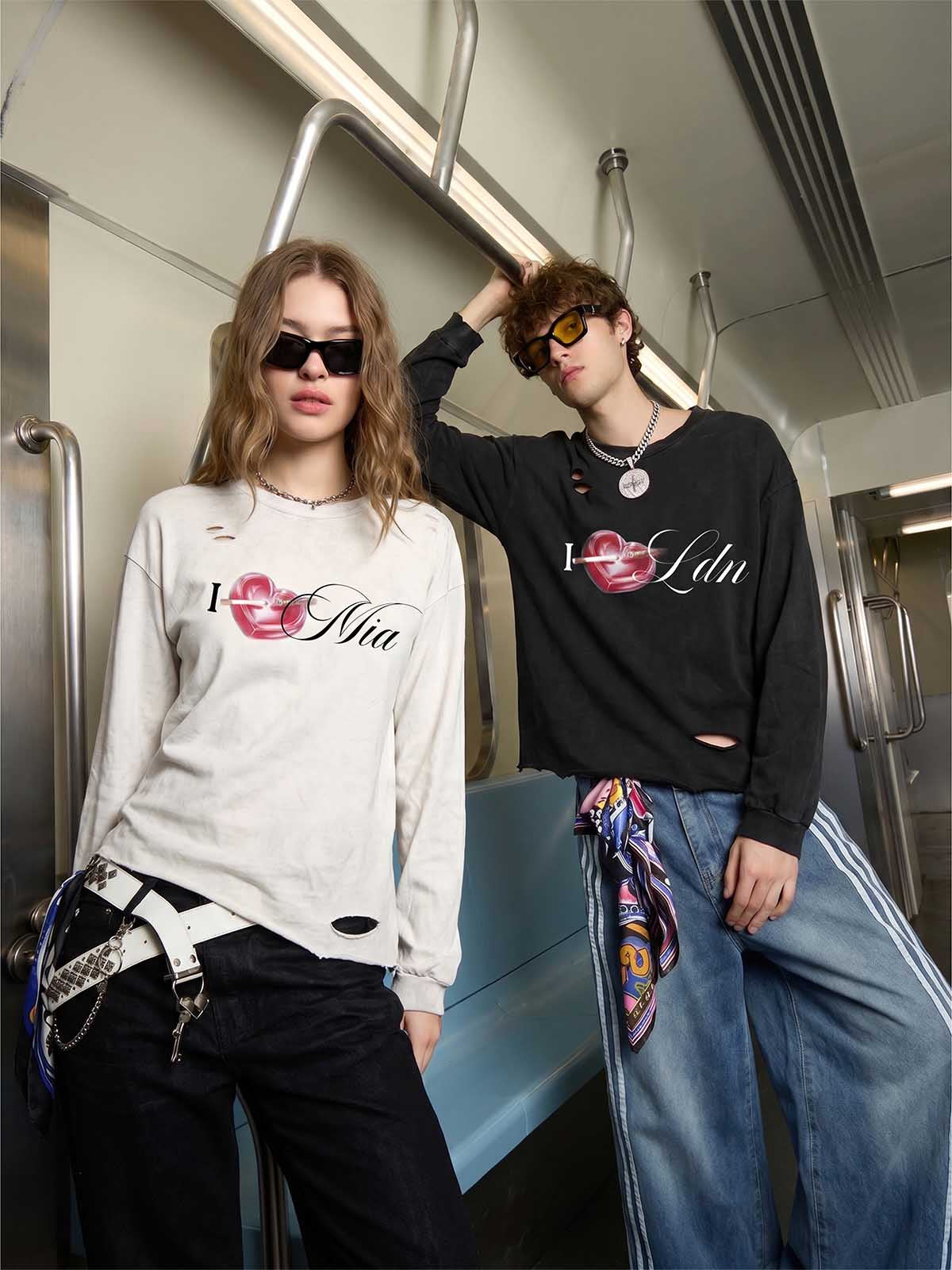 New York Limited Edition, Washed Slash‑Print Long‑Sleeve T‑Shirt