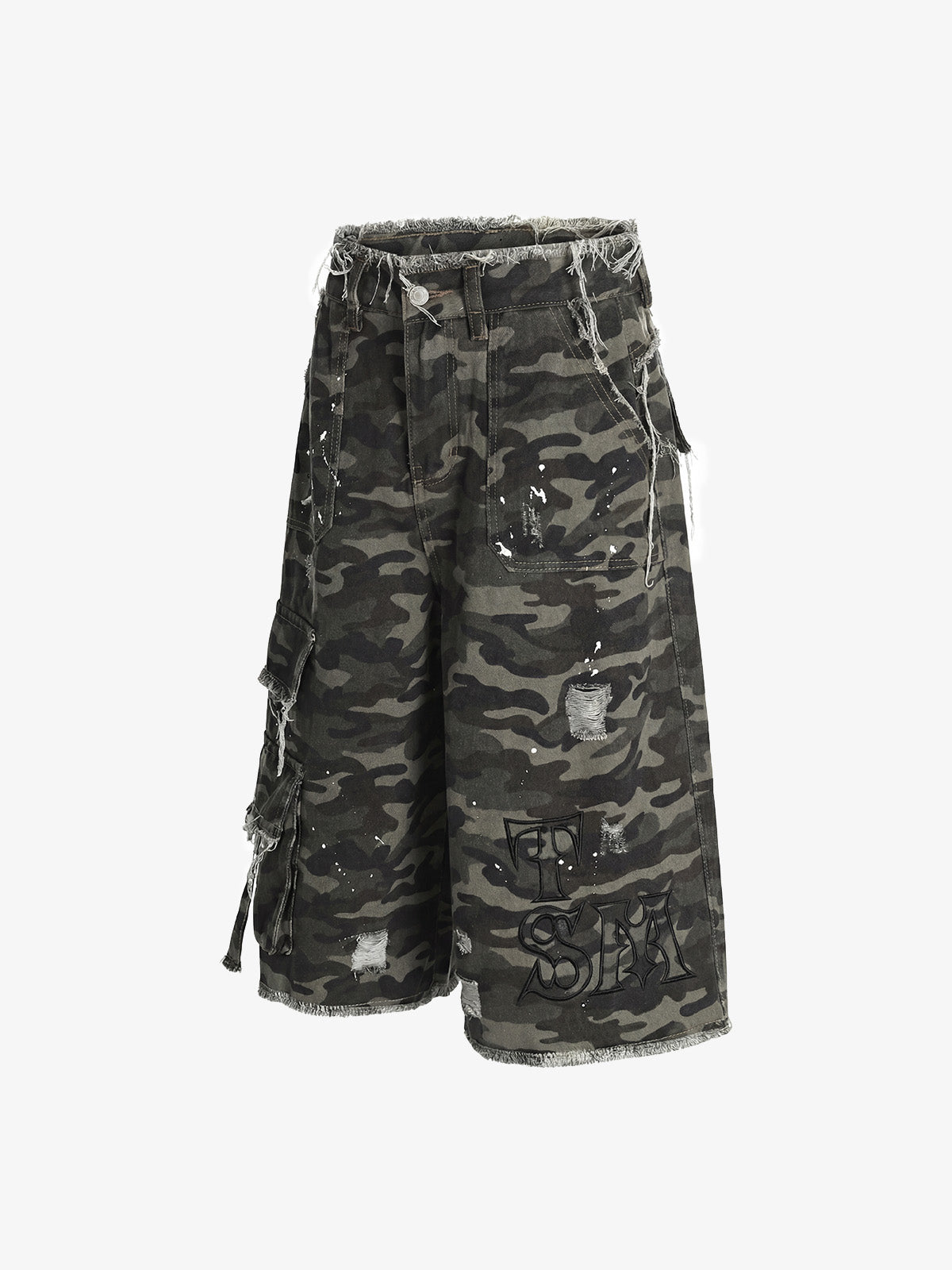 Distressed Camo Multi-Pocket Straight-Leg Jorts - 2611 