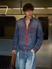 Napoleon Embroidered Red-Piped Denim Jacket