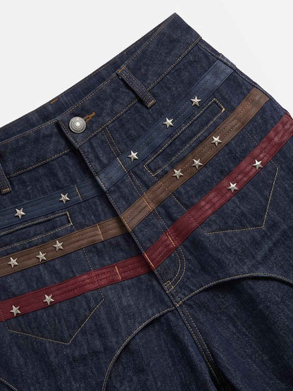 Vintage Star Studded Panel Wide Leg Shorts