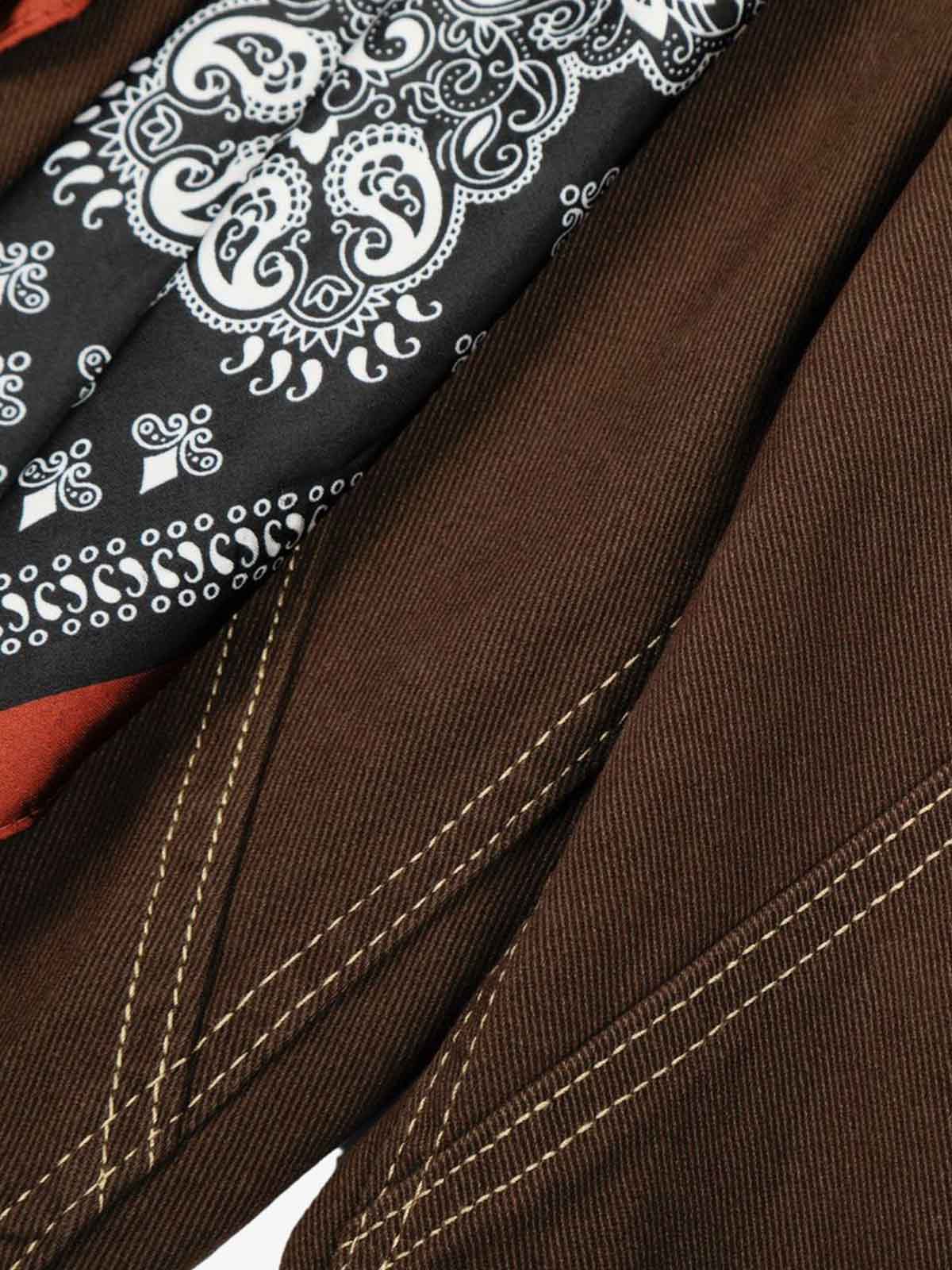 Cotton Wide-Leg Brown Trousers with Bandana Tie Waist Detail 