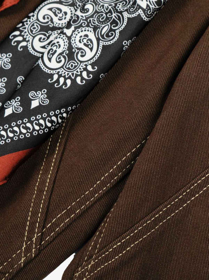 Cotton Wide-Leg Brown Trousers with Bandana Tie Waist Detail 