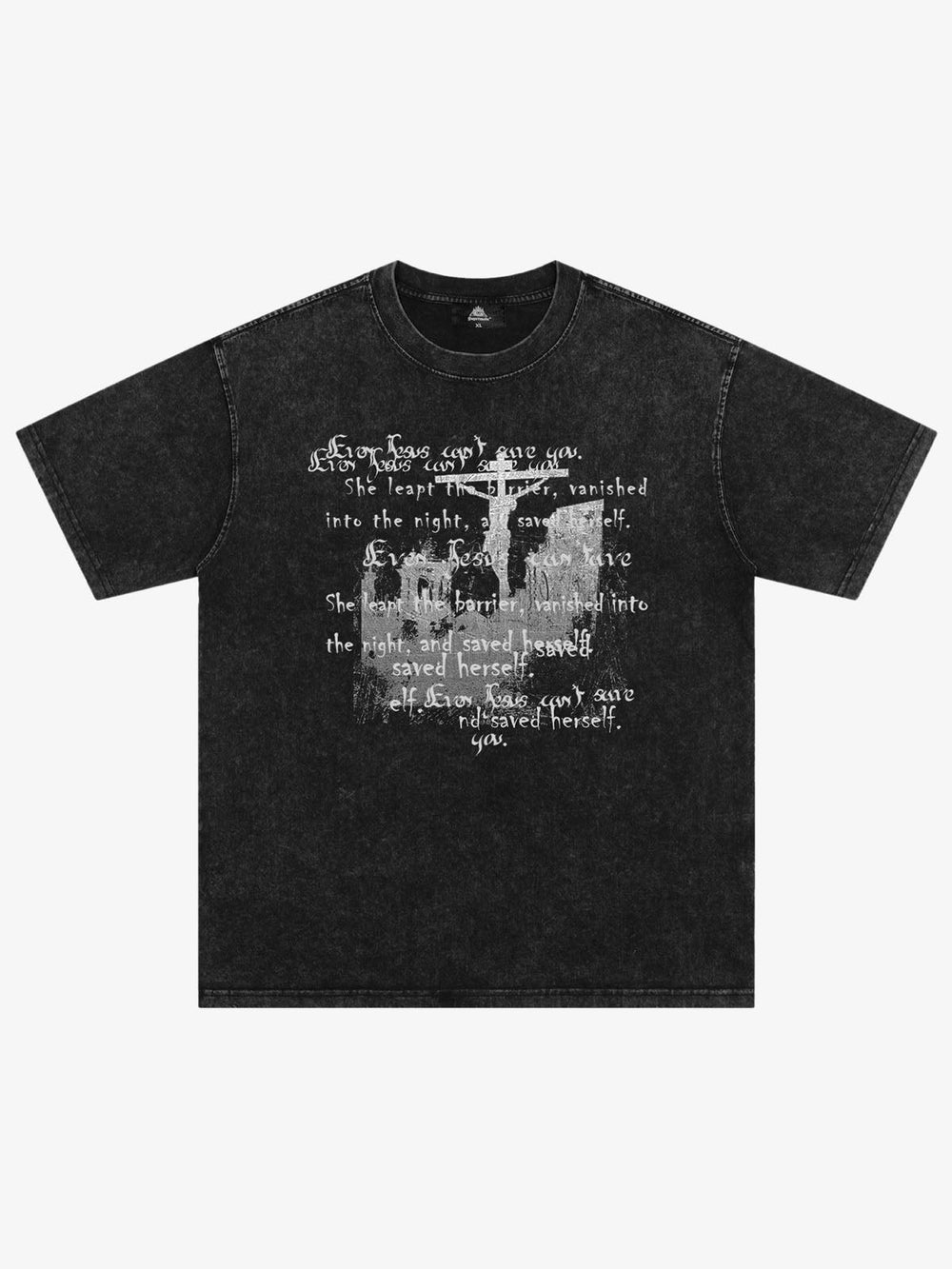 Washed Cross Overlay Text Graphic T-Shirt 