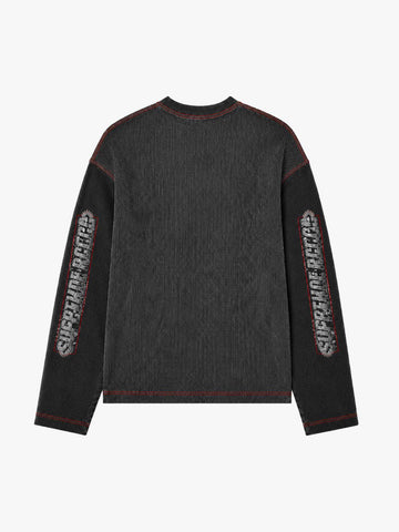 Gear Graphic Color Block Washed Waffle Long Sleeve Tee