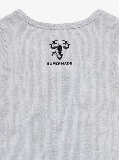 Cotton-blend black, white and gray vest with scorpion embroidered logo and deformed logo print 