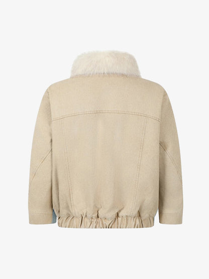 Vintage Detachable Sherpa Collar Aviator Denim Jacket 