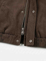 Embroidered Faux-Fur Collar Oversized Distressed Bomber Jacket