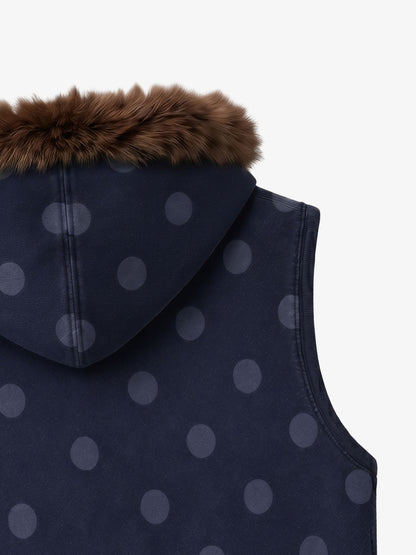 Faux Mink Fur Polka Dot Zip-up Hooded Vest