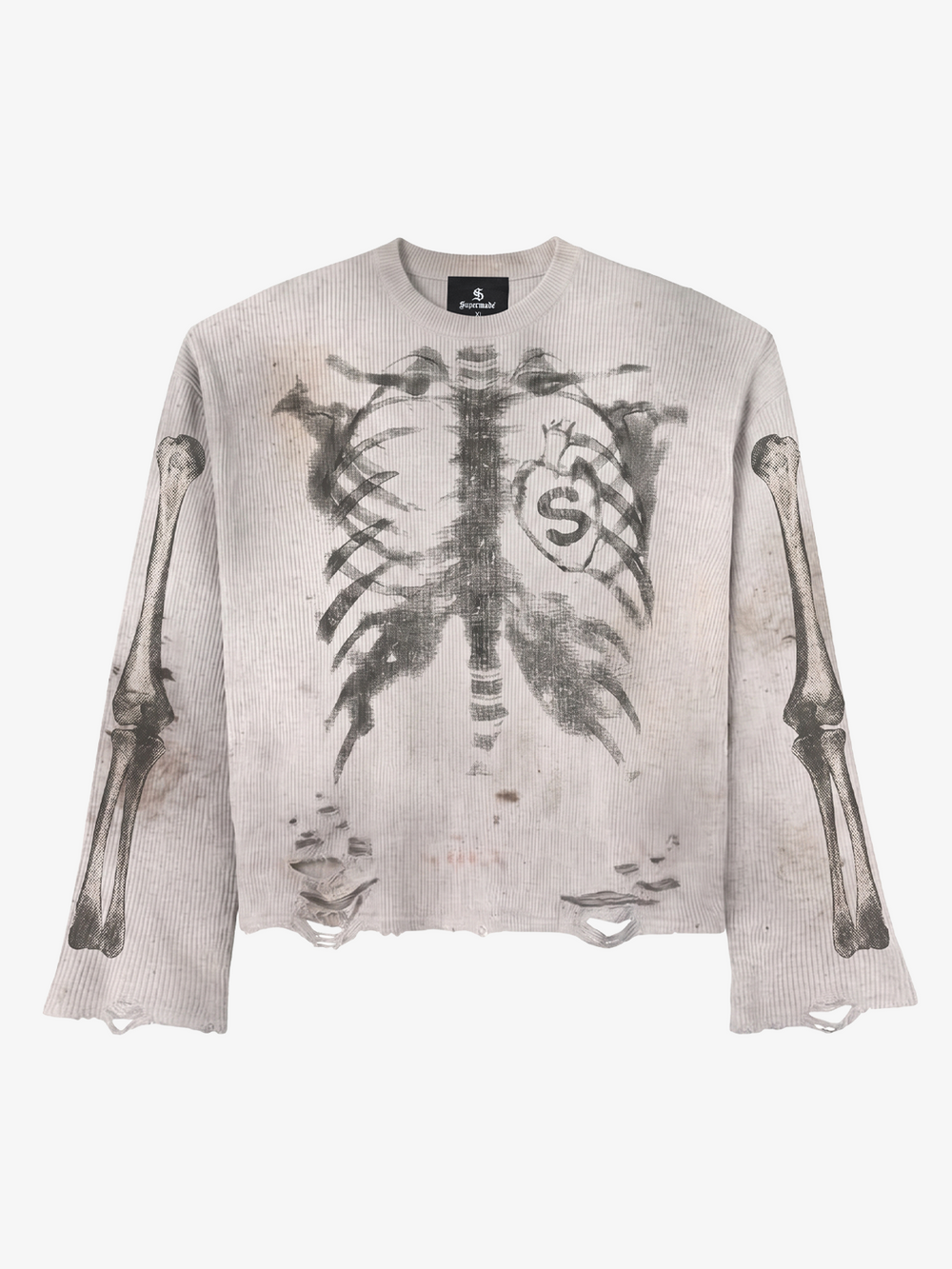 Skull Graphic Distressed Knit Sweater