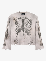Skull Graphic Distressed Knit Sweater