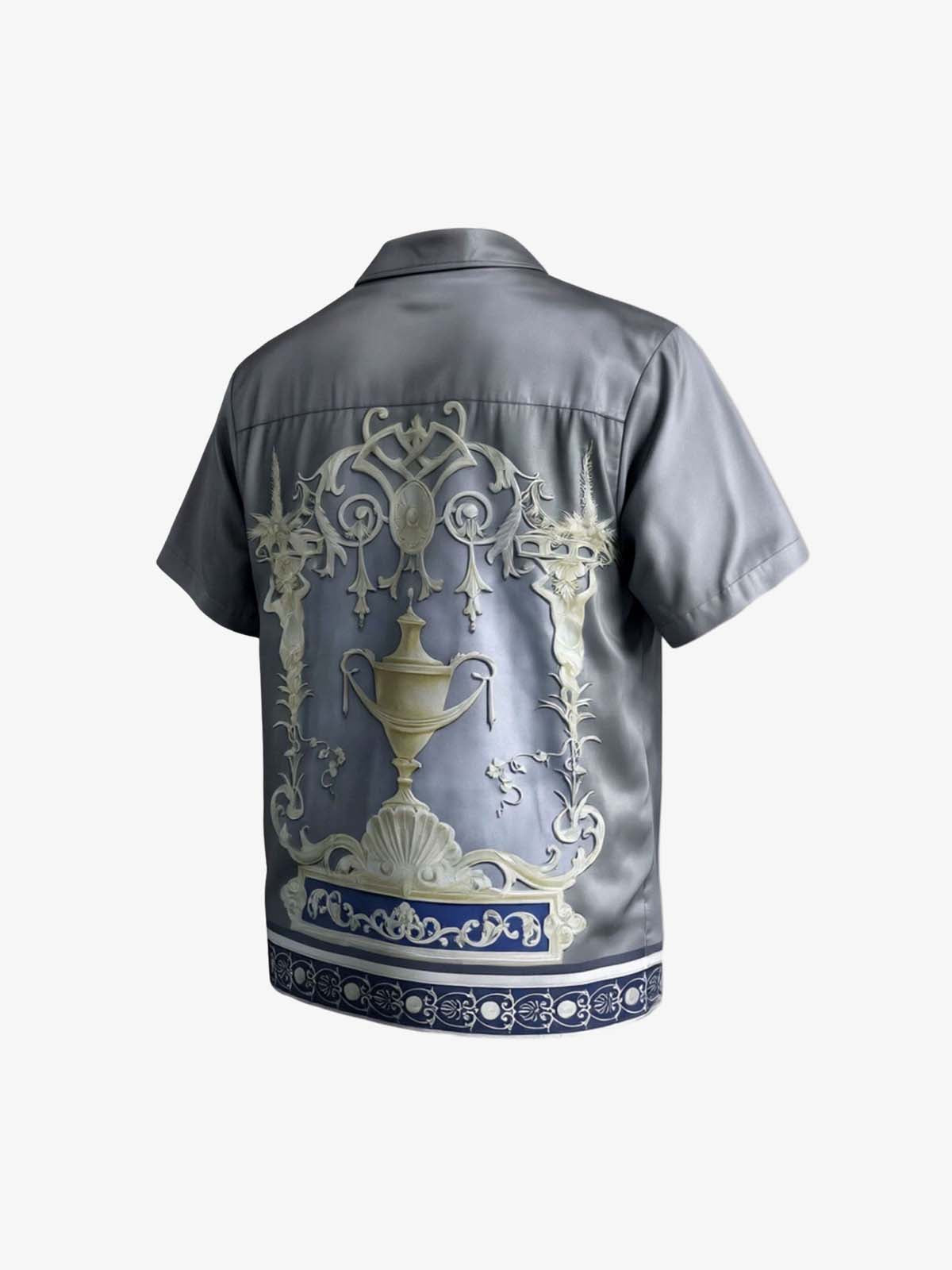Baroque Sea Satin Camp Collar Boxy Shirt 