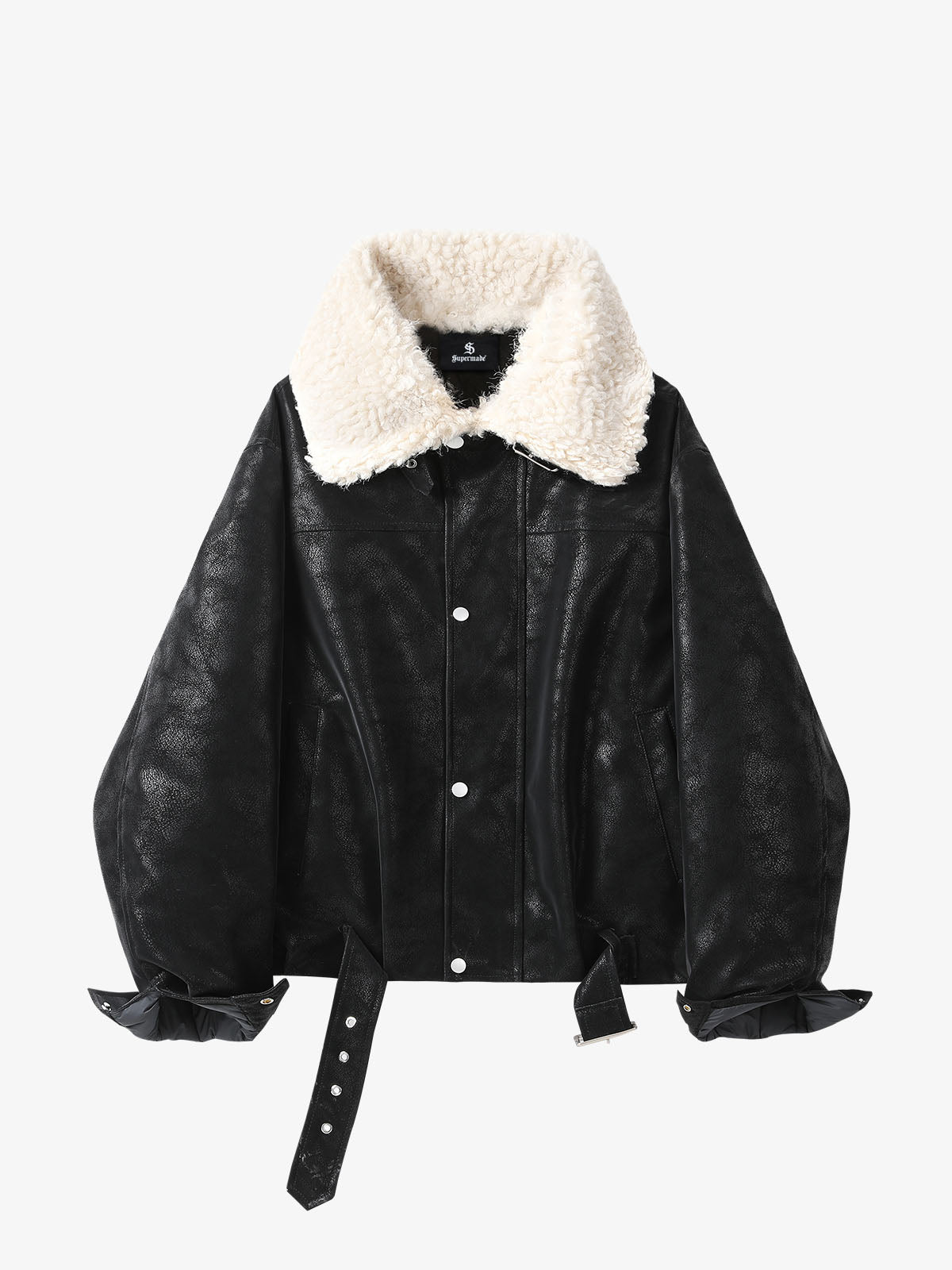 Faux Shearling PU Leather Padded Jacket