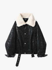 Faux Shearling PU Leather Padded Jacket