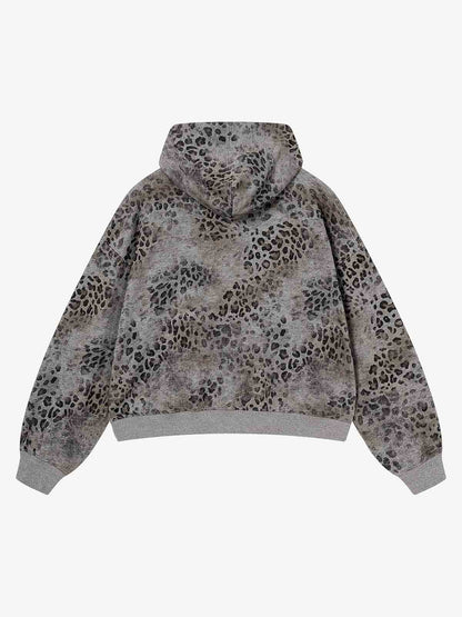Streetwear Leopard Print Boxy Fit Zip Hoodie