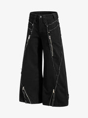 Deconstructed Zipper-Spliced Whiskered Raw-Hem Jeans