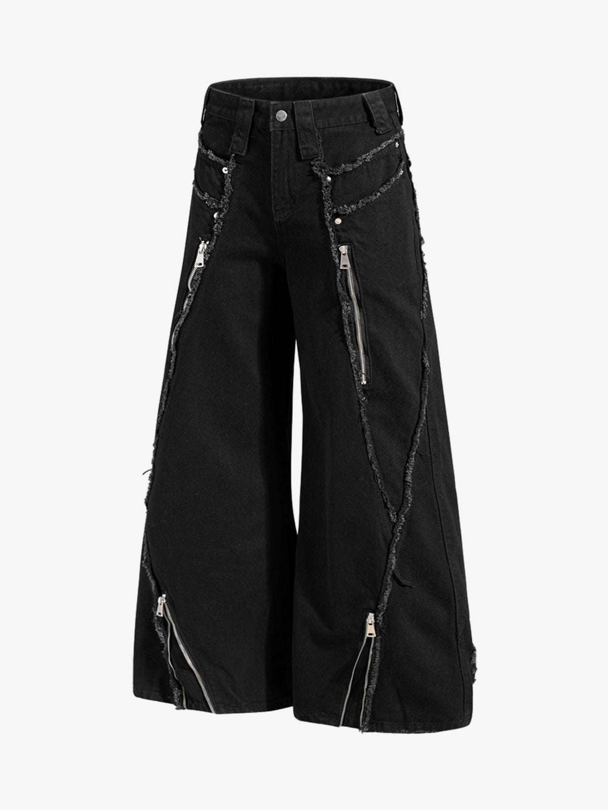 Deconstructed Zipper-Spliced Whiskered Raw-Hem Jeans