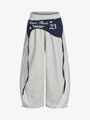 Foldover Striped Baggy Sweatpants