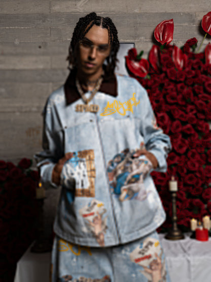 Artistic Denim Jacket and Pants Set - Perfect for Fashion-Forward Streetwear Enthusiasts 