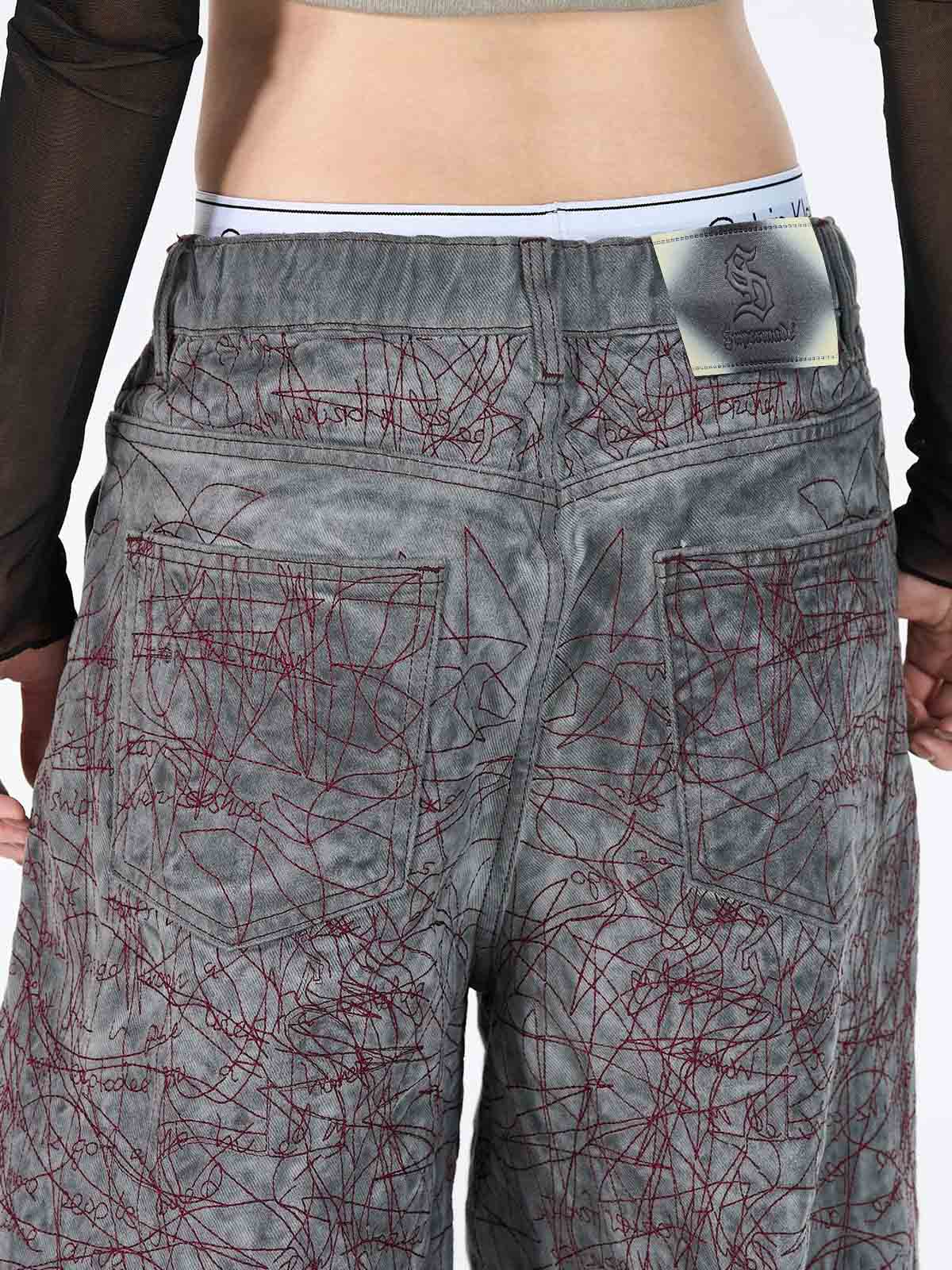 Allover Stitch Baggy Jeans 