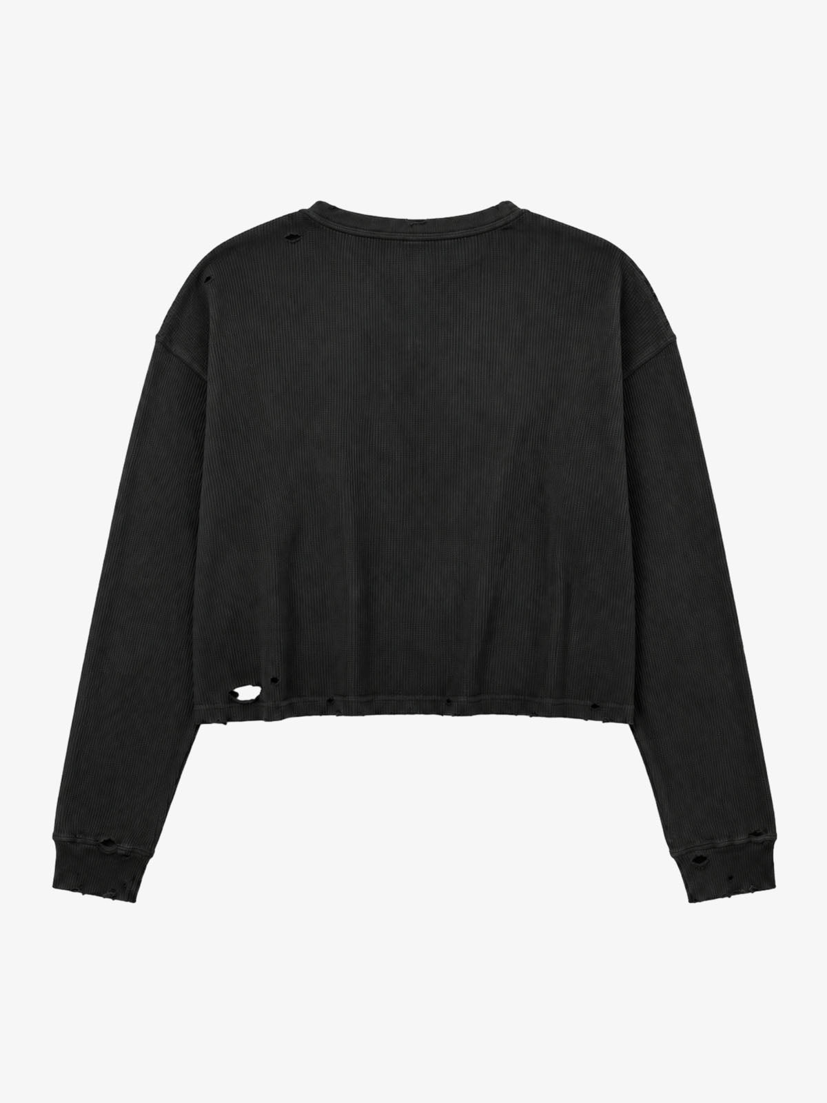 Tongue Graphic Distressed Waffle Long Sleeve Tee