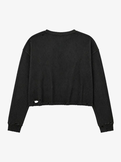 Tongue Graphic Distressed Waffle Long Sleeve Tee