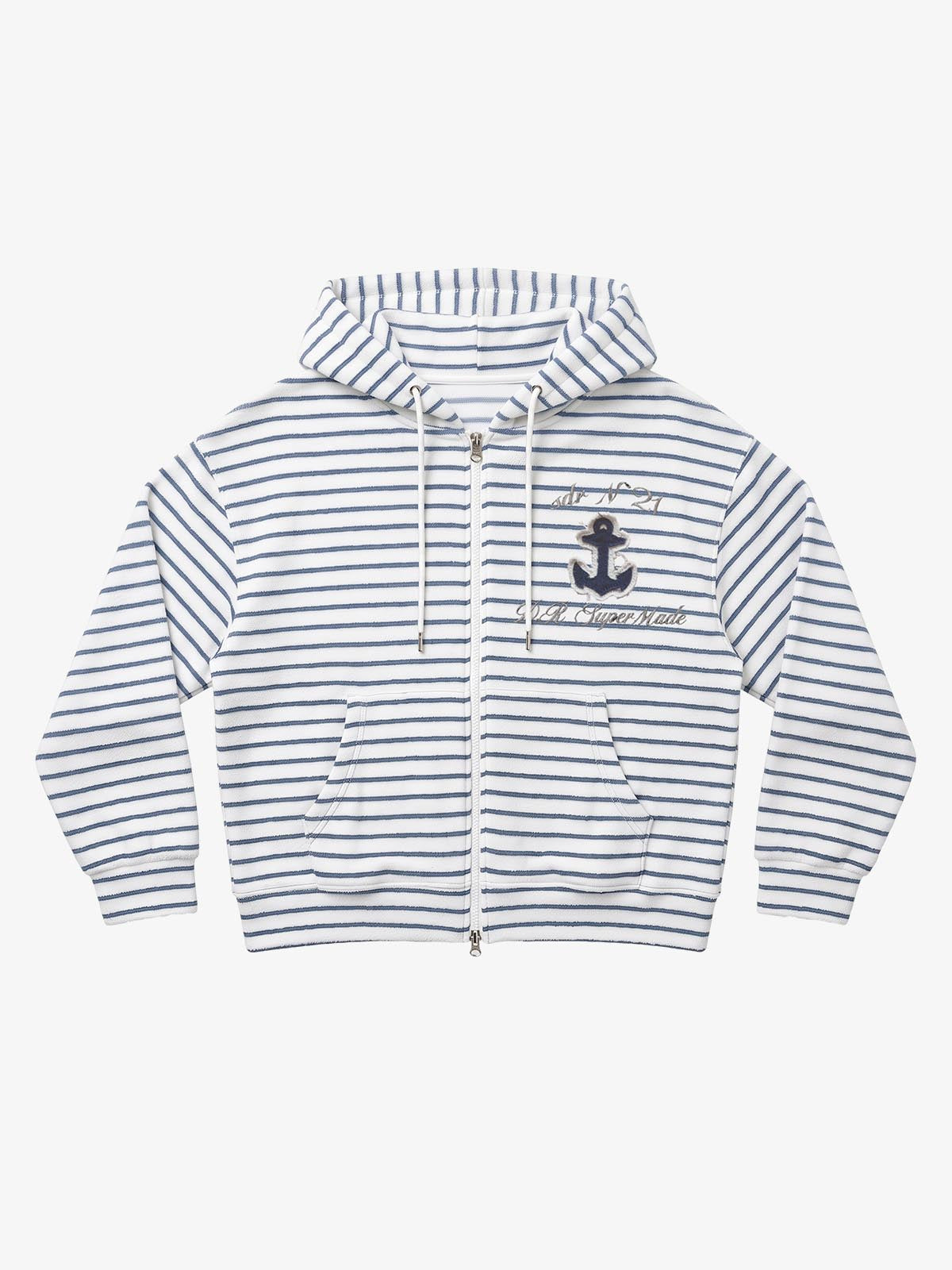 Anchor Appliqué Striped Terry Zip Hoodie