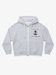 Anchor Appliqué Striped Terry Zip Hoodie