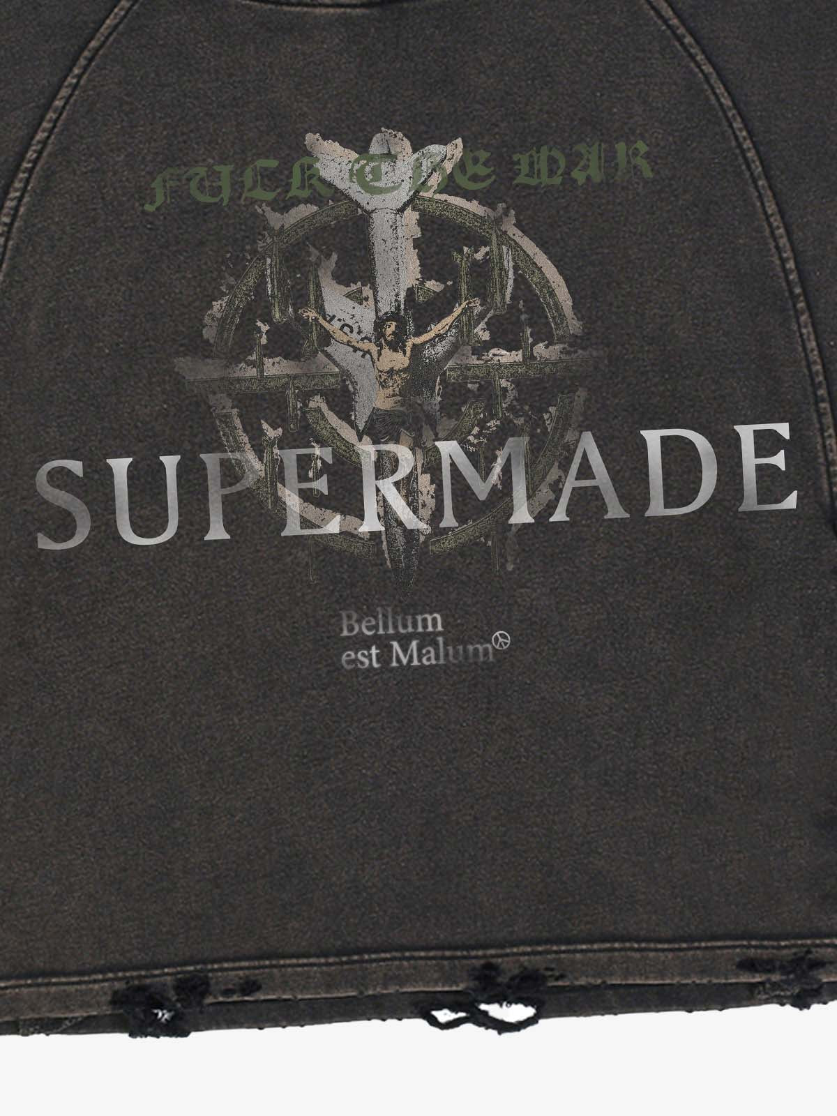 Anti-War Graphic Washed Boxy Hoodie