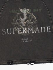Anti-War Graphic Washed Boxy Hoodie
