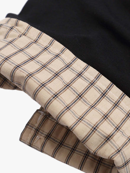 Plaid Patchwork Faux Two-Piece Lapel Polo Shirt 