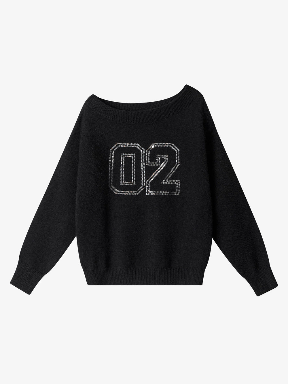Off-Shoulder Sequin Number Graphic Sweater
