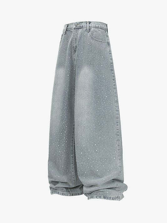 Sparkling Wide-Leg Denim Trousers for Stylish Comfort 
