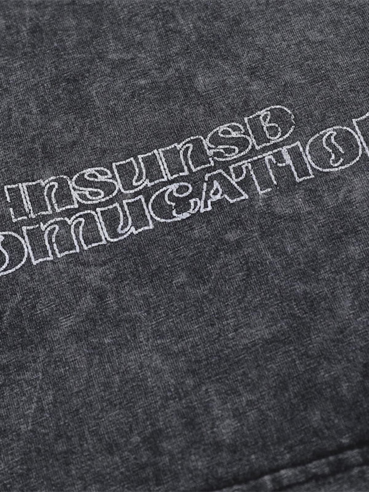 Distressed Embroidered Denim Collar Polo Shirt 