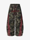 Camouflage Wide-Leg Pants with Red Stripes and Embroidery for Casual Wear 