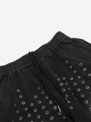 Washed Embroidered Eyelet Studded Pants