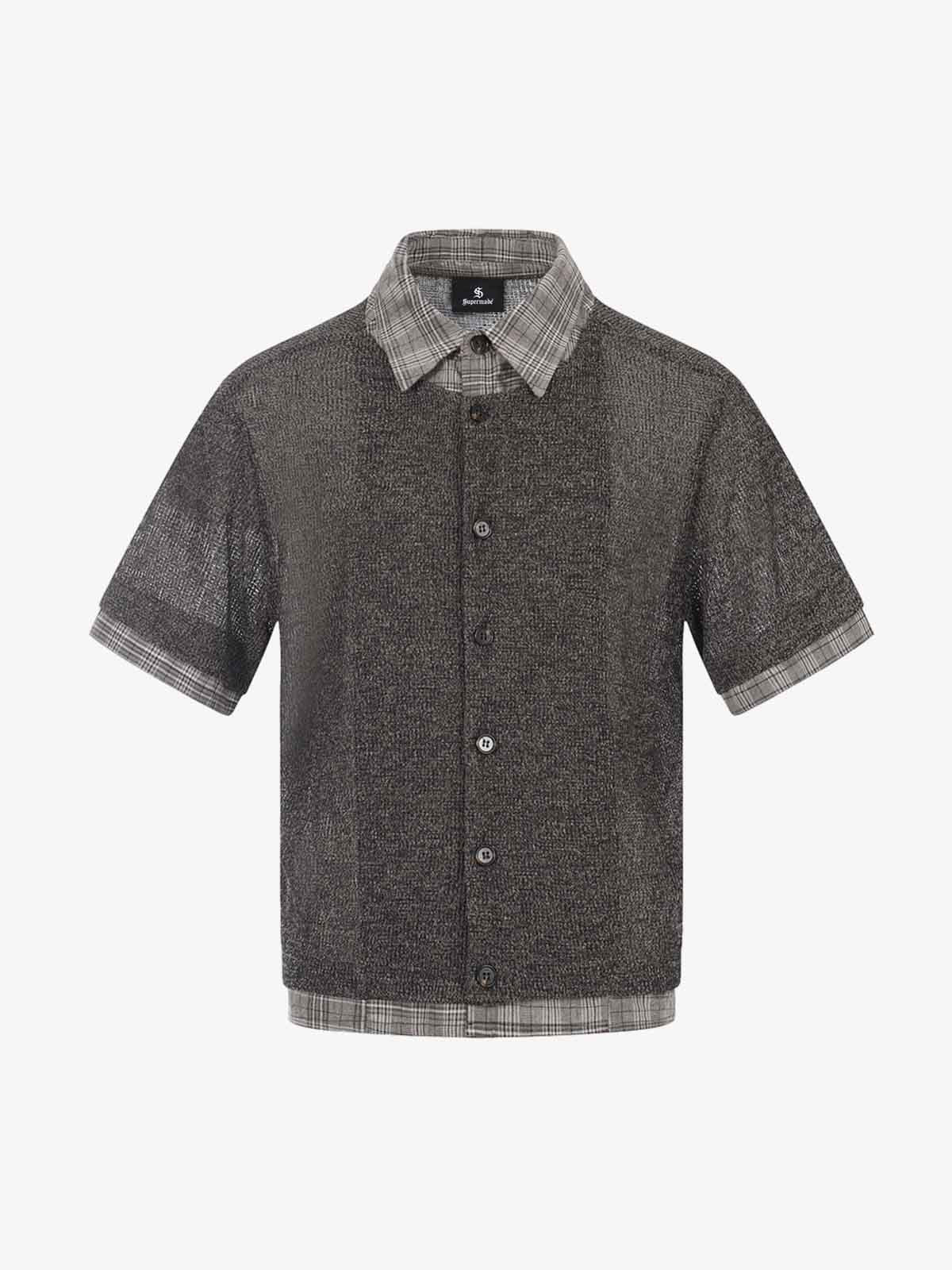 Textured Knit Plaid Layered Shirt 