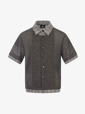 Textured Knit Plaid Layered Shirt 