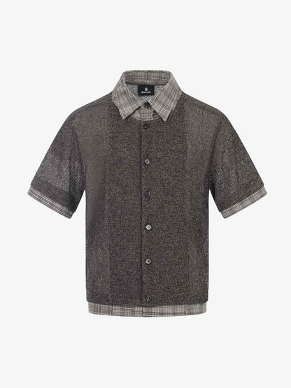 Textured Knit Plaid Layered Shirt 
