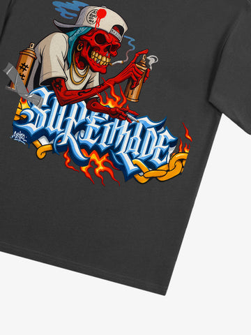 Street Skull Graffiti Artist Flame Flower Font T-Shirt 