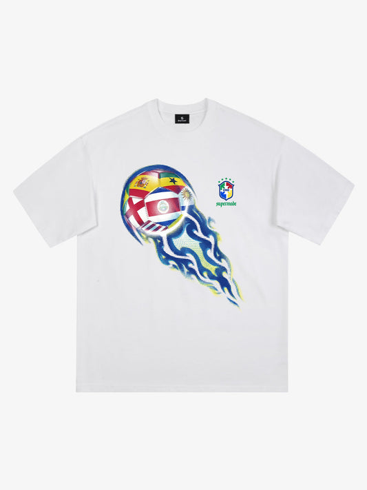 Cotton Football Flag Graphic T-Shirt for Men - Oversized Casual Streetwear with World Cup Design 
