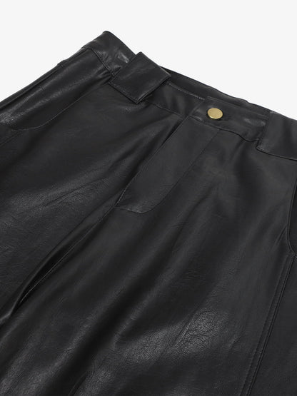 Vintage Pleated PU Leather Barrel Pants 