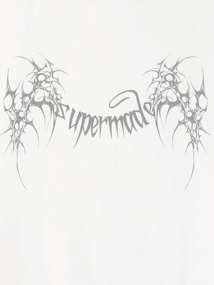 THE SUPERMADE Futuristic spiked pattern gothic style logo font design  Graphic Print Hoodie with Front Pocket 