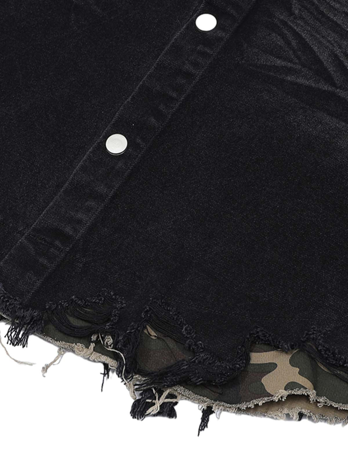 Thesupermade Patchwork Camouflage Ripped Shirt Jorts Denim Suit