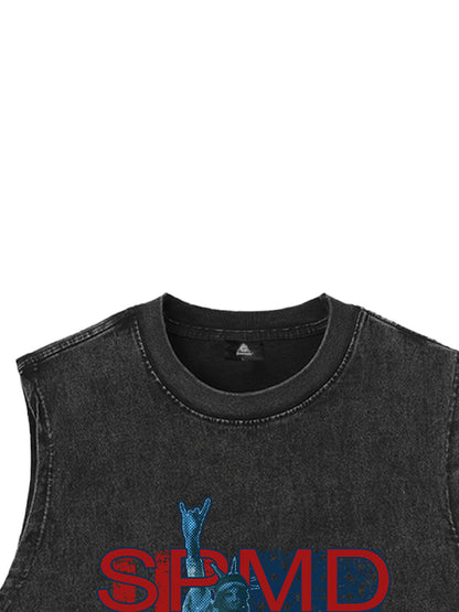 Original Patriotic Rock Tank Top with Iconic Statue Design 