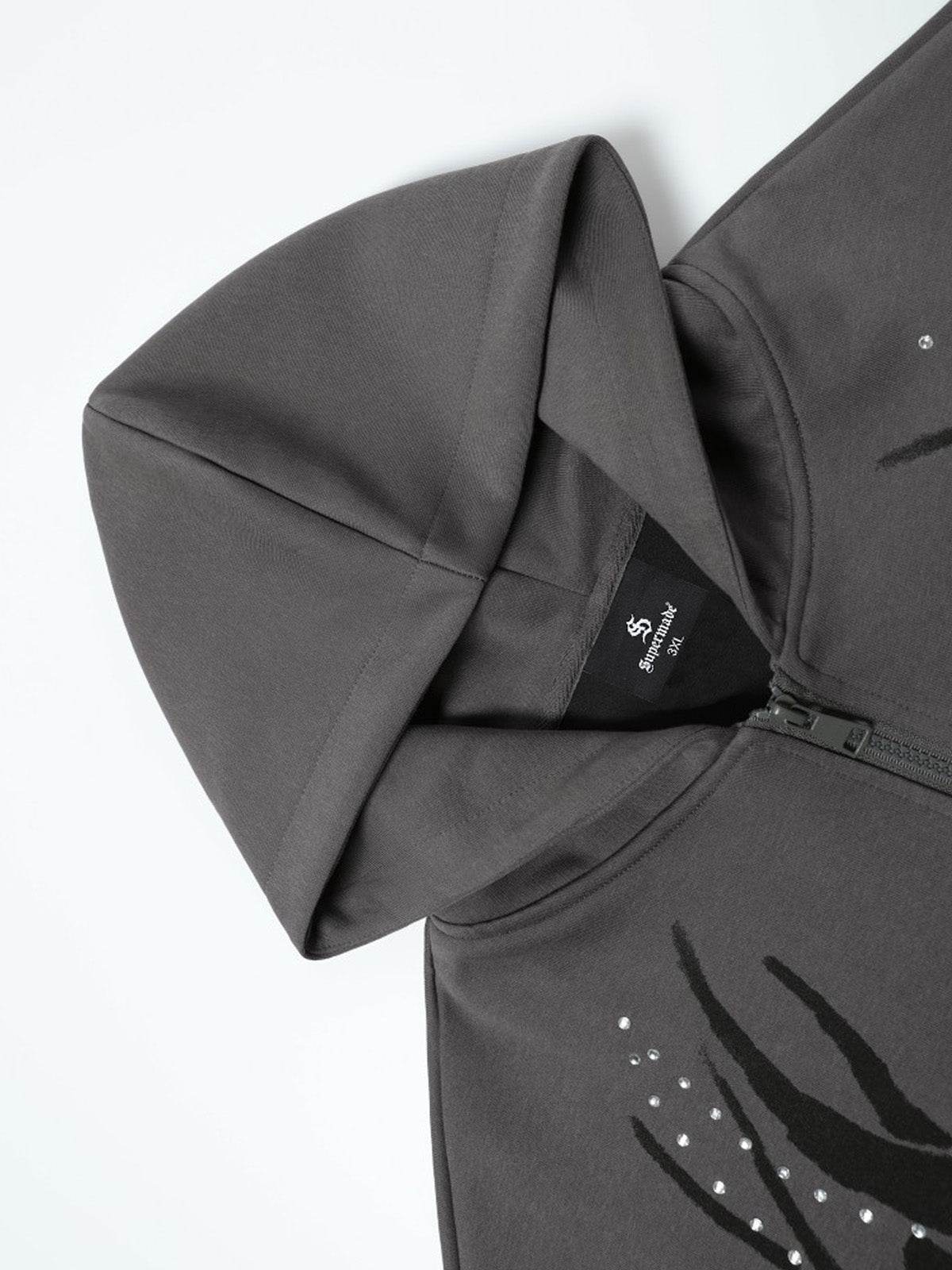 Stylish Purple Hoodie with Unique Flame Design and Rhinestone Accents 